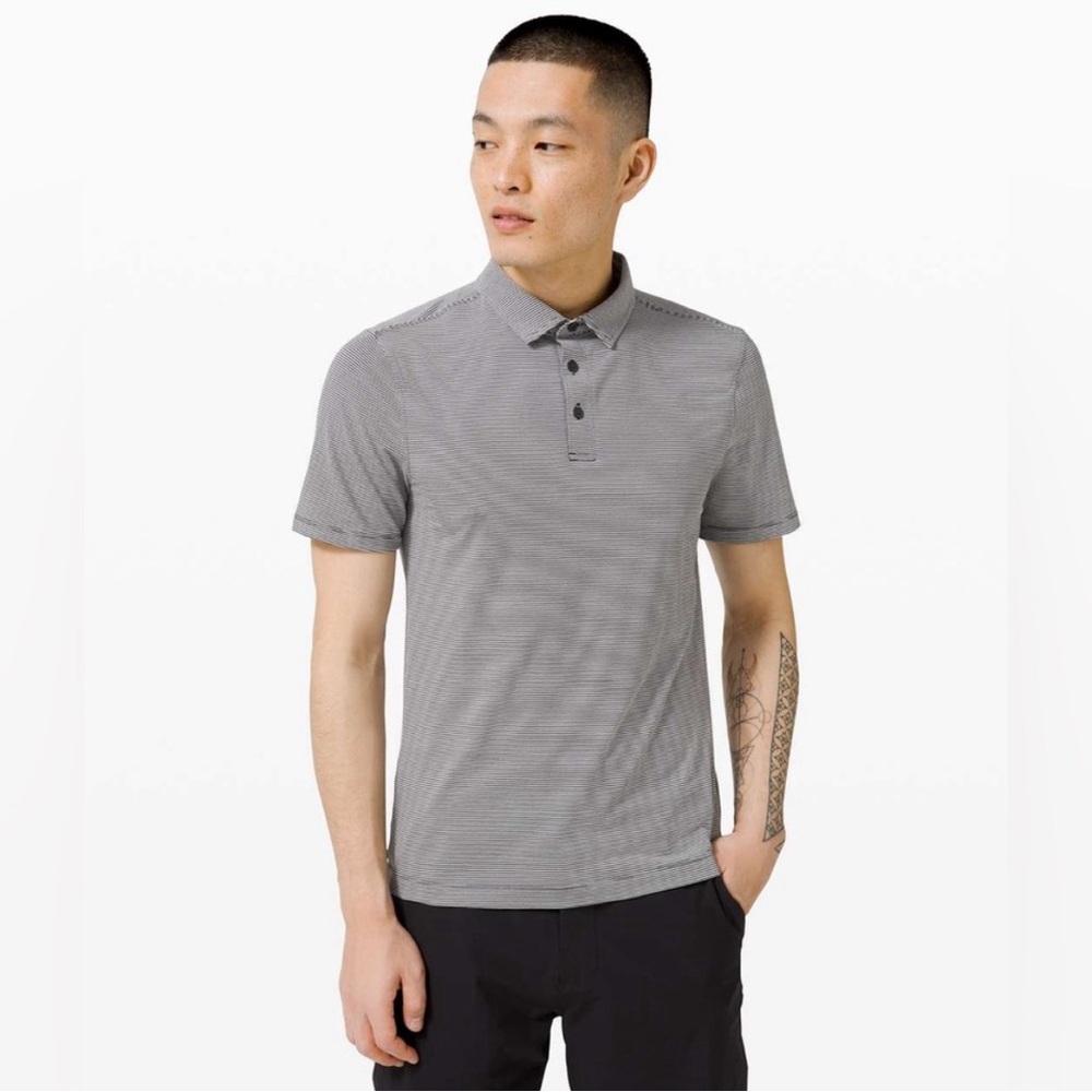 Lululemon Evolution Short Sleeve Polo in Tonka Stripe Obsidian Vapor | Size L